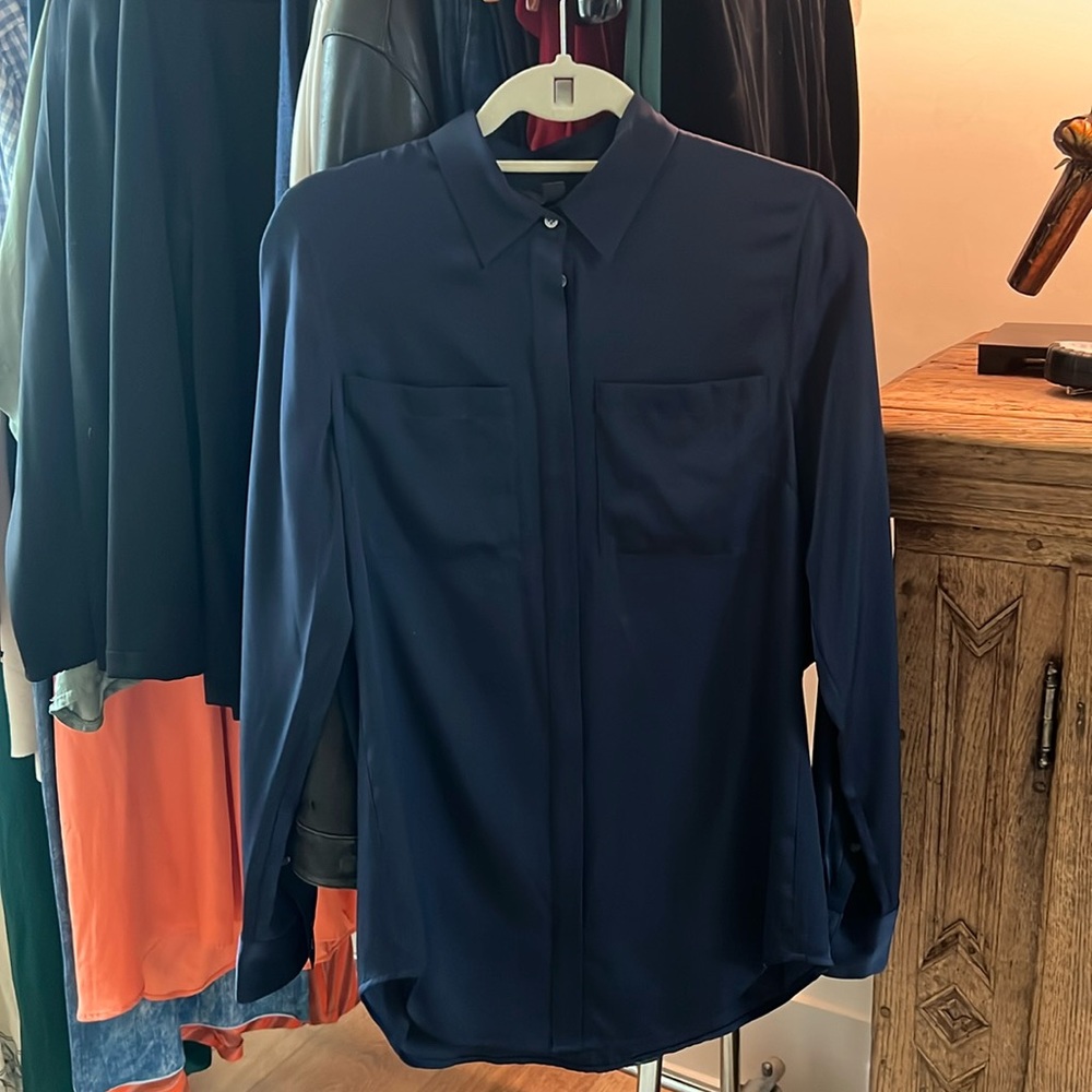 J crew silk navy blouse sz 4 tall